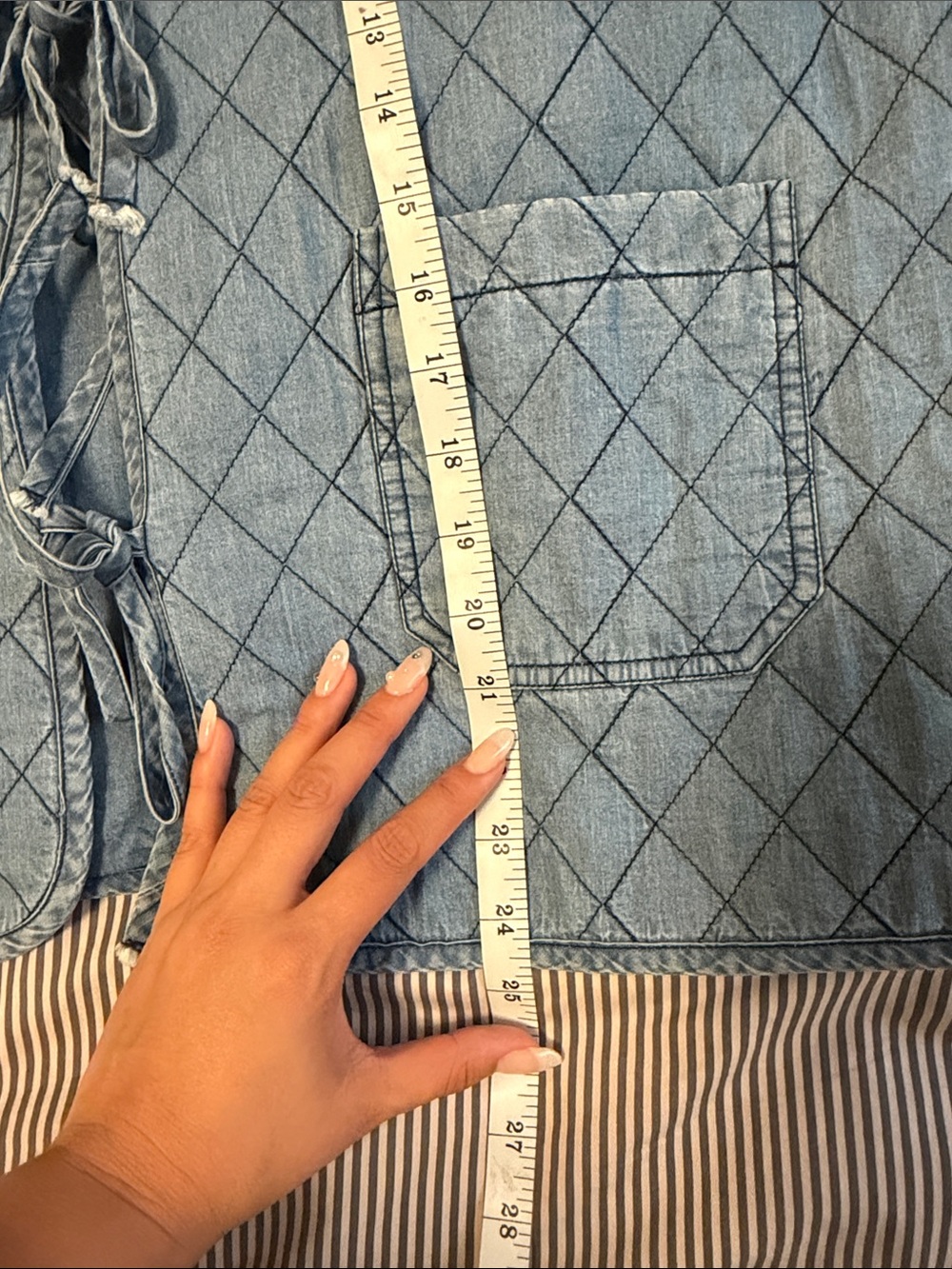 Quilted Chambray Tie-Front Jacket - Blue - Picture 5 of 5